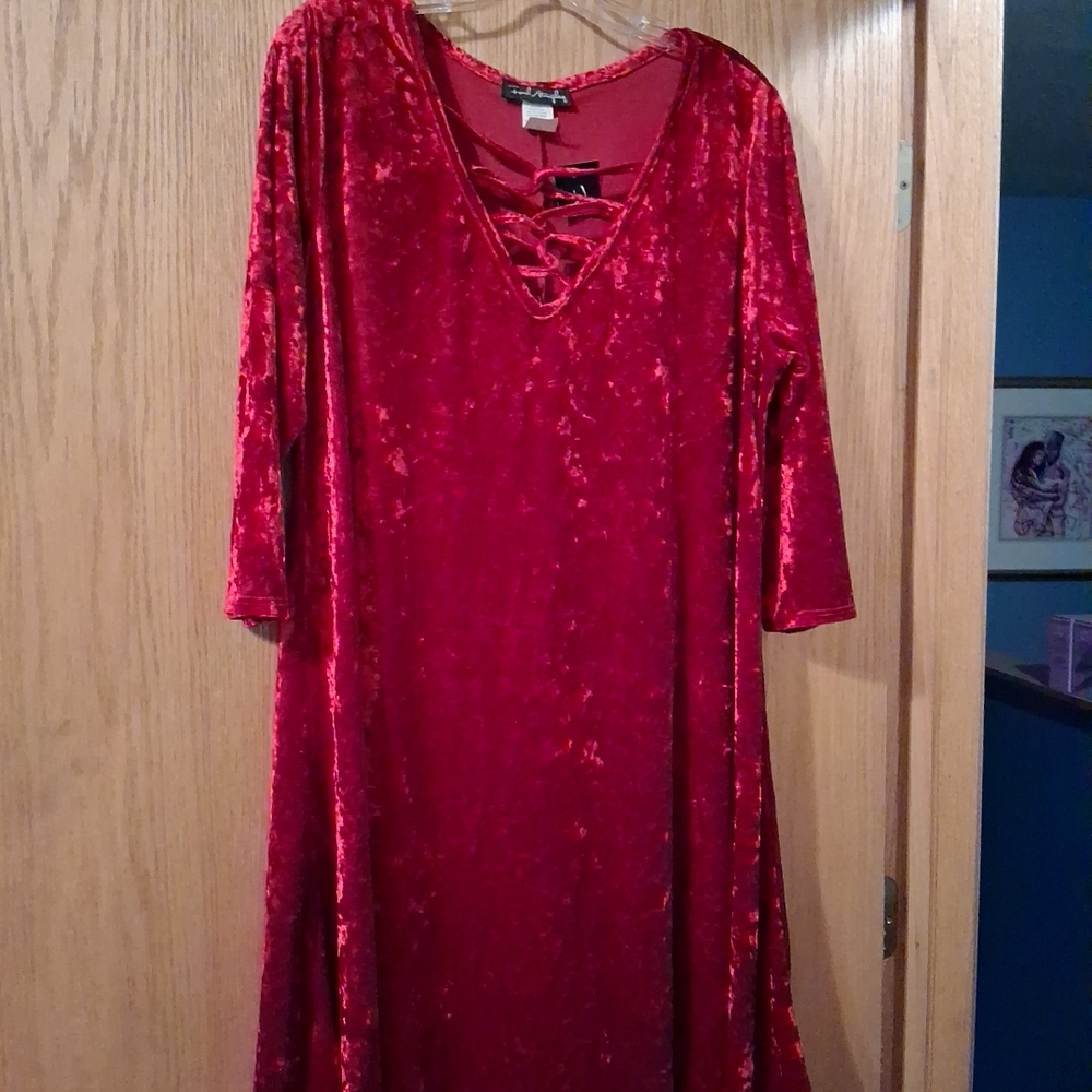 Womens French Atmosphere  Velvet Dress Vibrant Red 2X 37 Long 21 Armpit